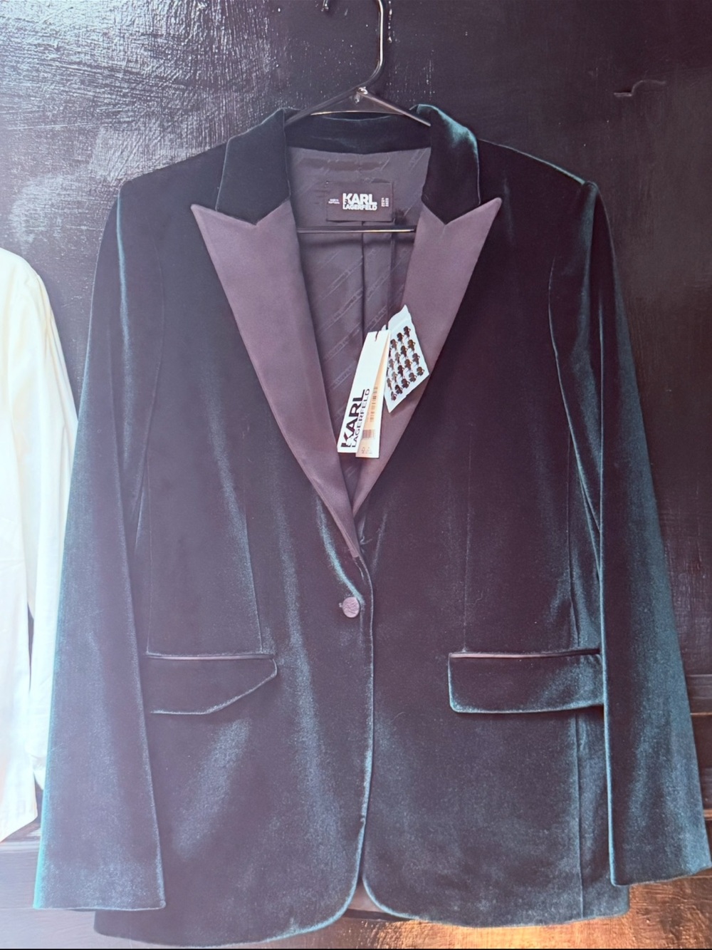 Karl Lagerfeld Emerald Green Velvet Blazer with Satin Lapel